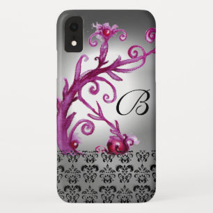 SWIRLS, BERRIES DAMASK MONOGRAM pink ,white black iPhone XR Case