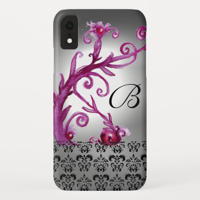 SWIRLS, BERRIES DAMASK MONOGRAM pink ,white black Case-Mate iPhone Case (Back)