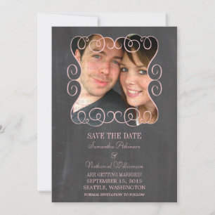Swirls Chalkboard Photo Save the Date Invite