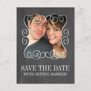 Swirls Chalkboard Photo Save the Date Postcard