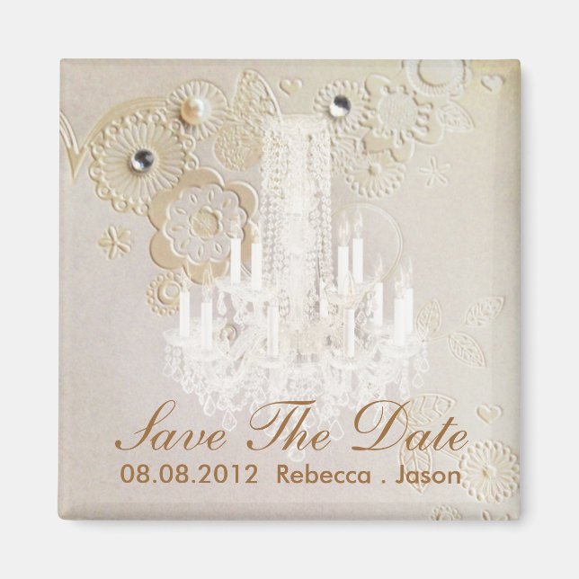 swirls chandelier vintage wedding save the date magnet (Front)