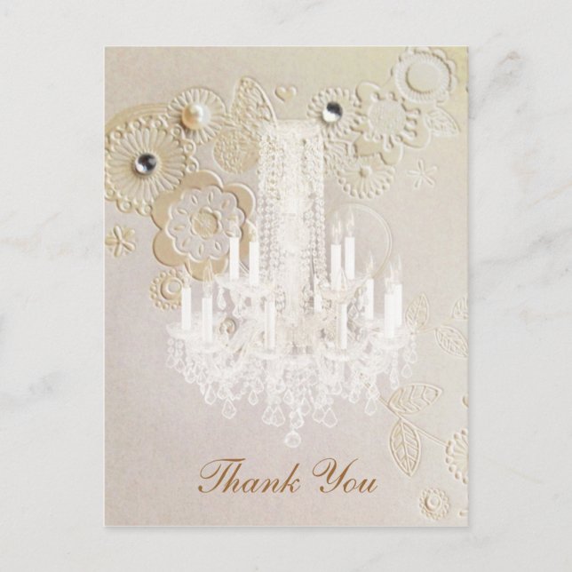 swirls chandelier vintage wedding thank you postcard (Front)