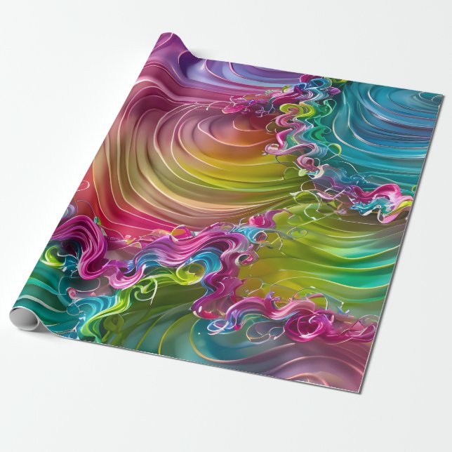 Swirls, Curls, Gorgeous Waves of Bright Colours Wrapping Paper (Unrolled)