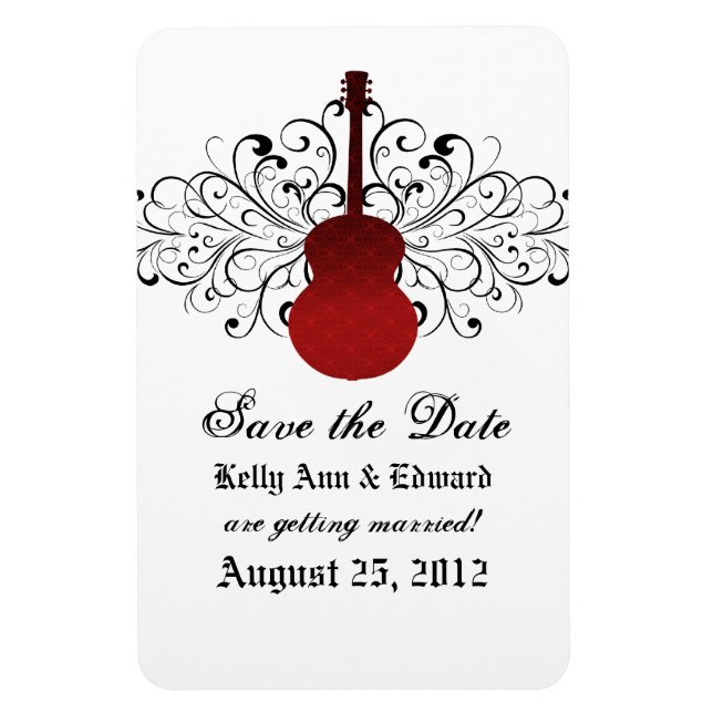 Swirls Guitar Save the Date Magnet, Red Magnet (Vertical)