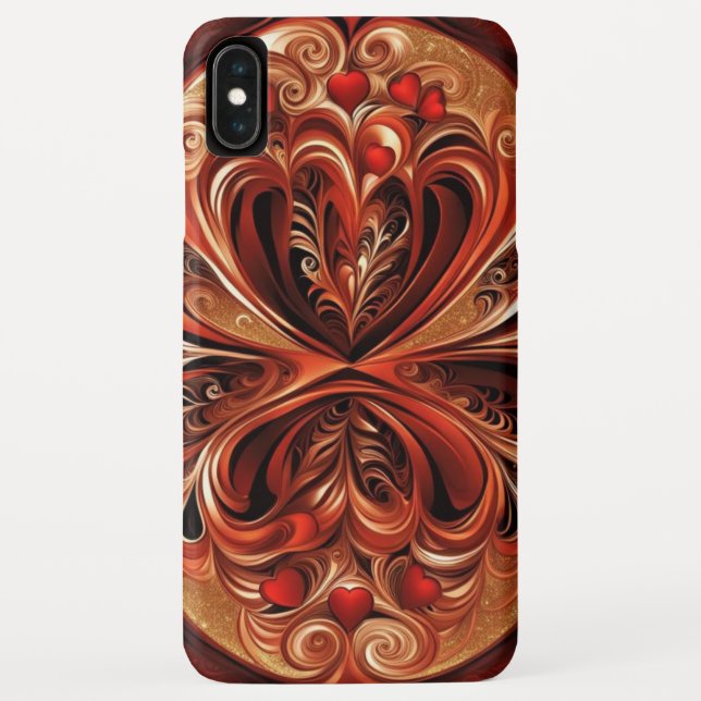 Swirls & Hearts cinnamon red gold black Case-Mate iPhone Case (Back)
