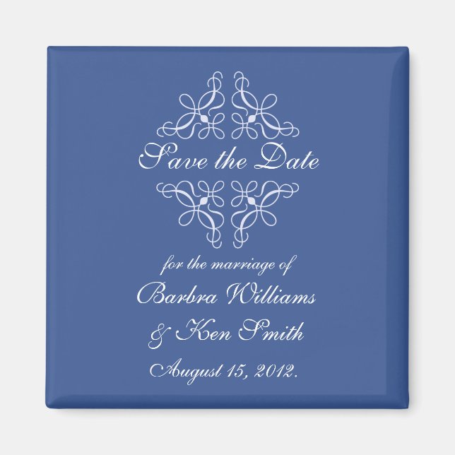 Swirls in Blue Save The Date Magnet (Front)