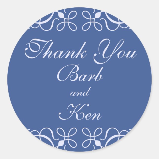 Swirls in Blue Thank You Sticker (Front)