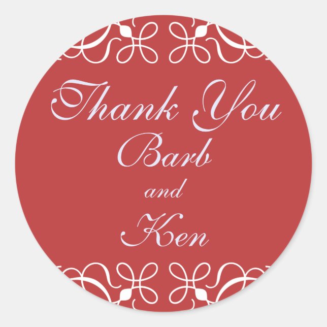 Swirls in Candy Red Thank You Sticker (Front)