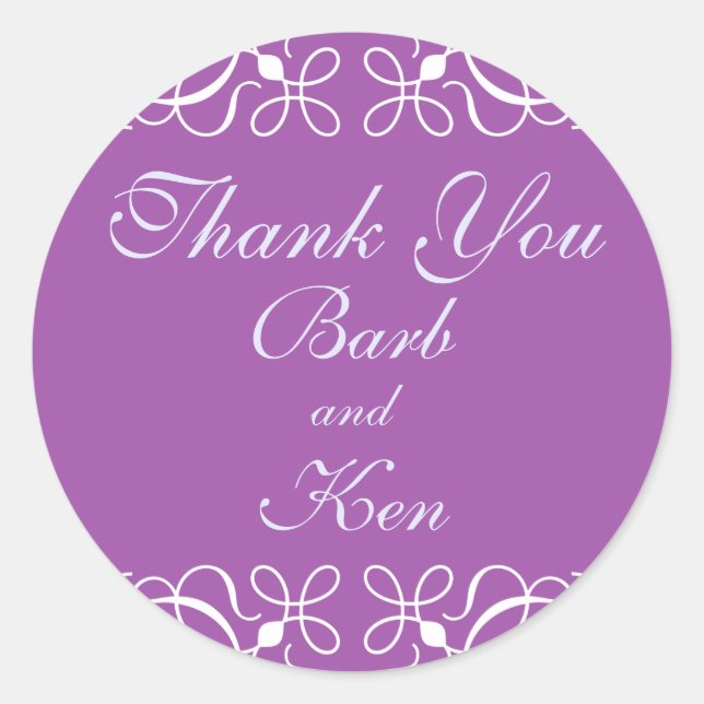 Swirls in Purple Thank You Sticker (Front)