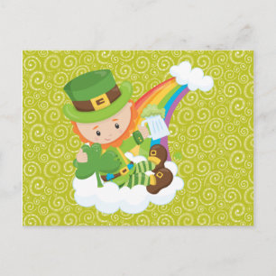 Swirls Leprechaun and Rainbow Postcard