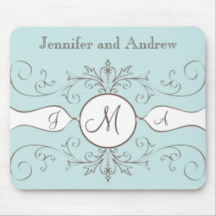 Swirls Monogram Bride Groom Names Wedding Gift Mouse Pad