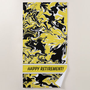 Swirls of Black, White and Yellow Beach Towel