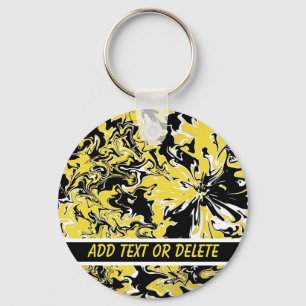 Swirls of Black, White and Yellow  Keychain