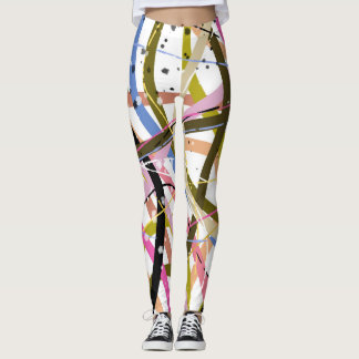 Swirls of Orange Green Blue Black Design Leggings