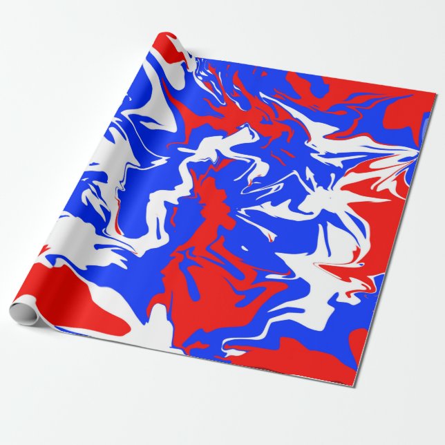 Swirls of Red, White and Blue Wrapping Paper (Unrolled)