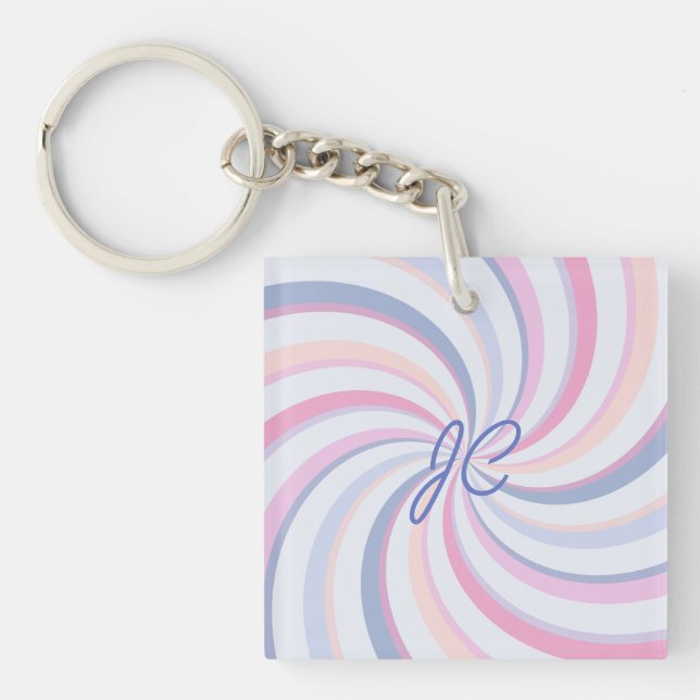 Swirls Pink Blue Peach Keychain (Front)