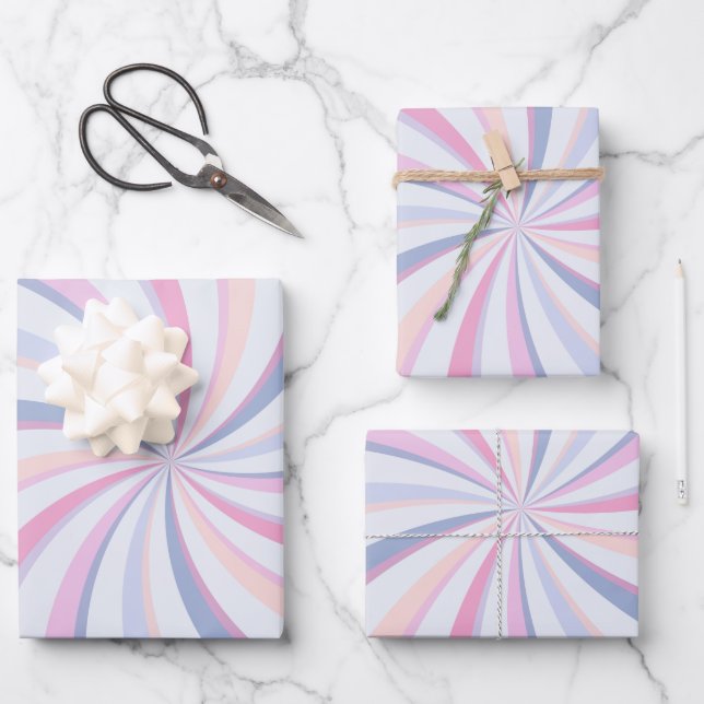 Swirls Pink Blue Peach Wrapping Paper Sheet (Front)