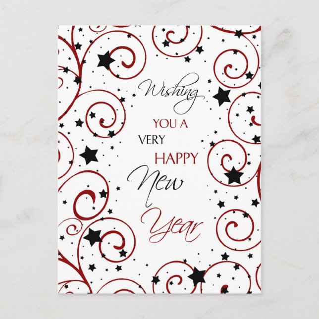 Swirls & Stars Happy New Year Postcards (Front)