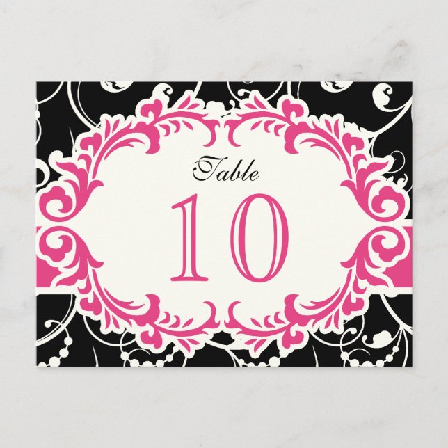 Swirls Table Number Postcard (Fushia Frame) (Front)
