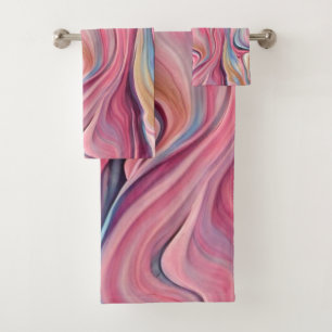 Swirls & Waves Pink Gold Bath Towels Set
