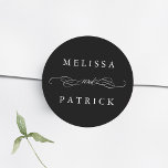 Swirly And Script Wedding Black & White Classic Round Sticker<br><div class="desc">For more advanced customization of this design,  please click the BLUE DESIGN TOOL BUTTON above!</div>