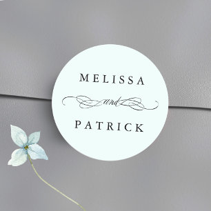 Swirly And Script Wedding Mint Classic Round Sticker