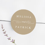 Swirly And Script Wedding Tan Classic Round Sticker<br><div class="desc">For more advanced customization of this design,  please click the BLUE DESIGN TOOL BUTTON above!</div>