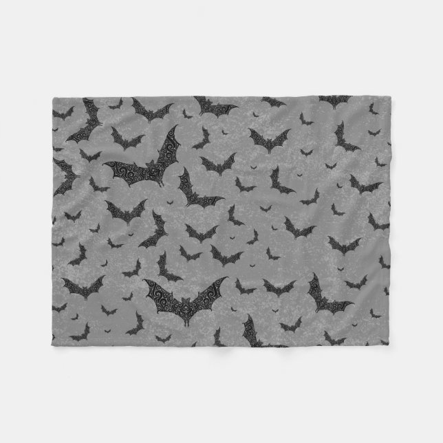 Swirly Bat Swarm Fleece Blanket (Front (Horizontal))