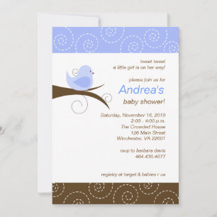 Swirly bird Blue Boy Baby Shower Invitation