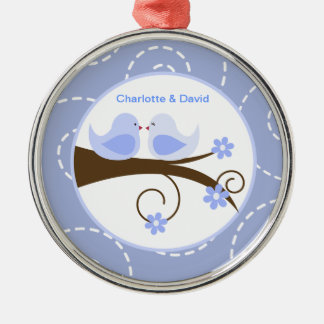 Swirly Bird (Blue) Custom Love Bird Keepsake Metal Ornament