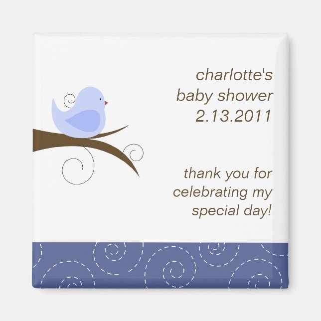 Swirly Bird Custom Baby Shower Favour Magnet (Front)