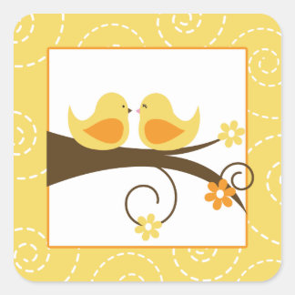 Swirly Bird Yellow Love Birds Wedding (20) Sticker