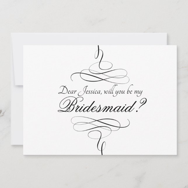 Swirly Black And White Artsy Bridesmaid Invitation (Front)