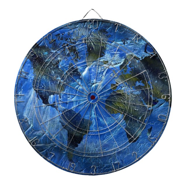 Swirly Blue Arylic World Map Dartboard (Front)