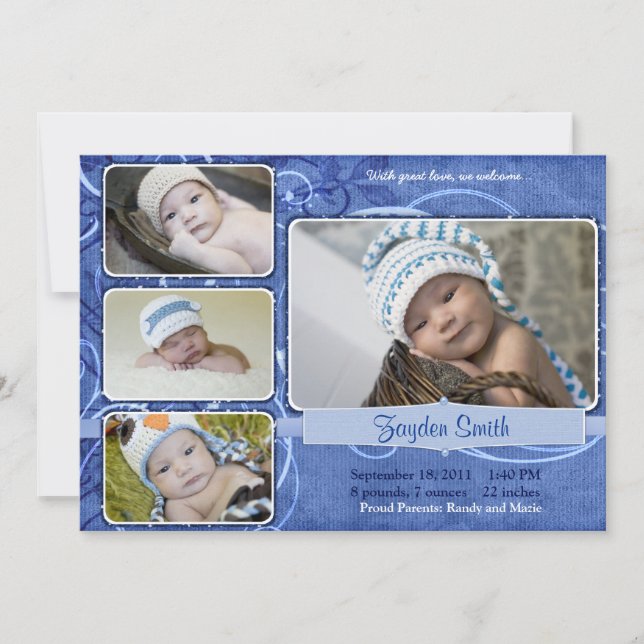 Swirly Blue Birth Announcement (Front)