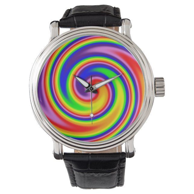 Swirly Bright Rainbow Colours Spiral Flow Colourfu Watch (Front)