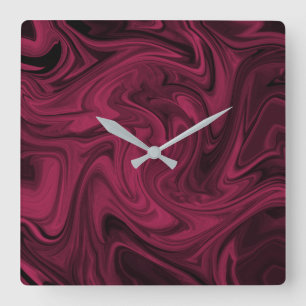Swirly Burgundy Abstract Square Wall Clock