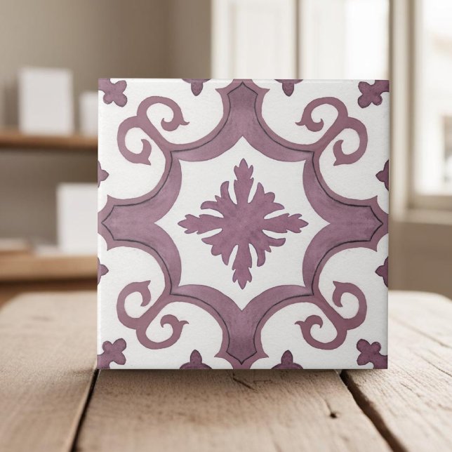 Swirly burgundy red mediterranean style ceramic tile (Creator Uploaded)