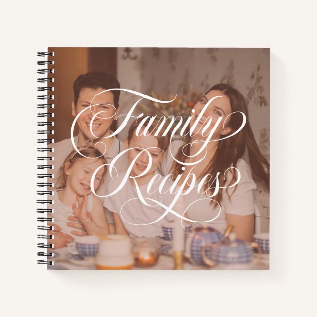 Swirly Calligraphy Family Recipes Photo Notebook (Front)