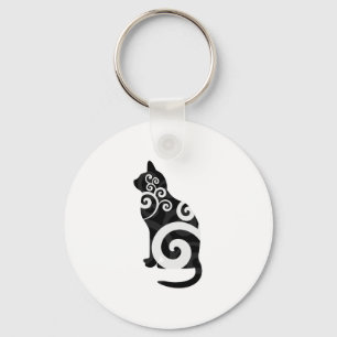 Swirly Cat Black Keychain