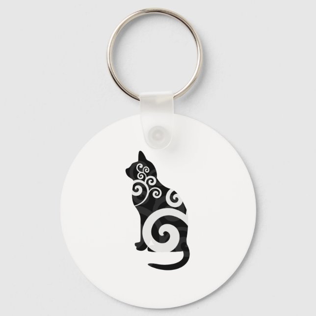 Swirly Cat Black Keychain (Front)