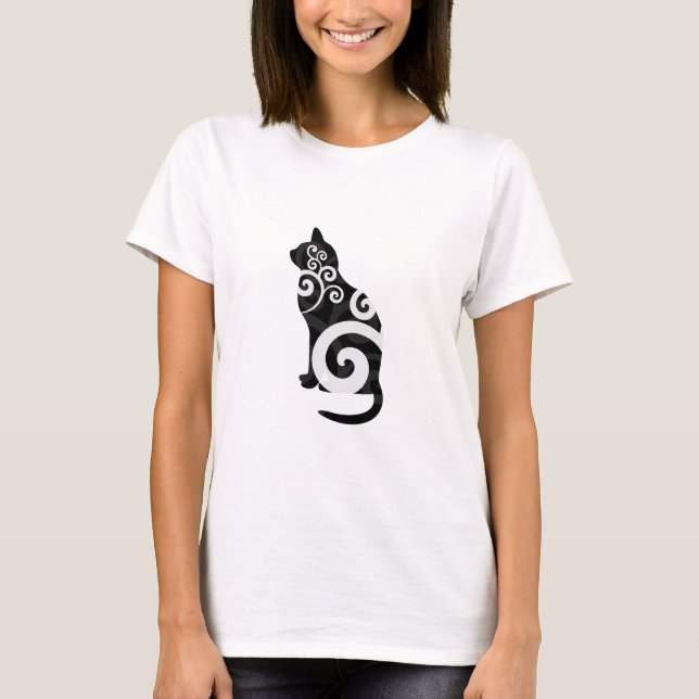Swirly Cat Black T-Shirt (Front)