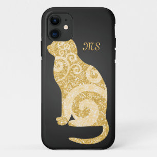 Swirly Cat Gold Glitter iPhone 11 Case