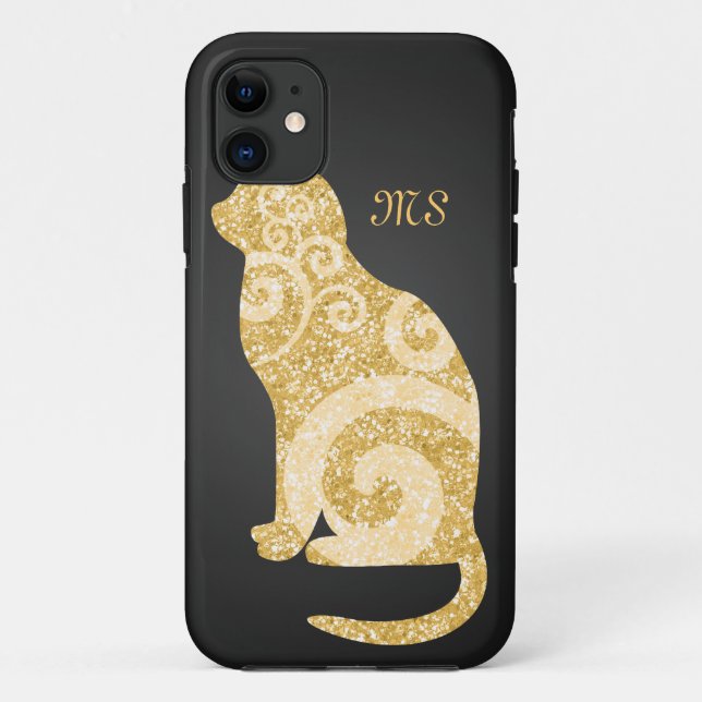 Swirly Cat Gold Glitter Case-Mate iPhone Case (Back)
