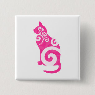 Swirly Cat Pink 2 Inch Square Button