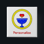 Swirly Chalice UU Name Tag Customizable 2 Inch Square Button<br><div class="desc">Beautiful name tag featuring blue UU chalice with blue swirls and heart flame. It's free and easy to personalize - just type into the template. Perfect for your Unitarian Universalist congregation's staff, board members, and greeters to wear on Sundays! Also a great UU gift - special way to recognize children...</div>