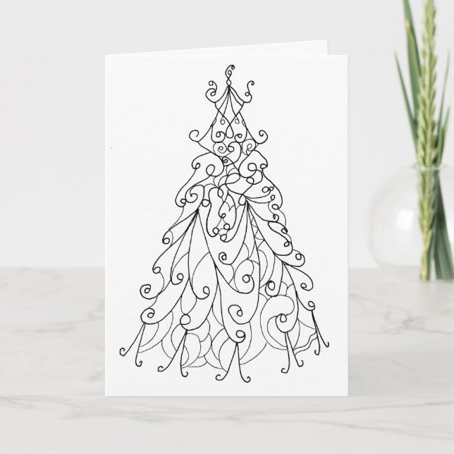 Swirly Christmas Tree Drawing  Holiday Card (Front)