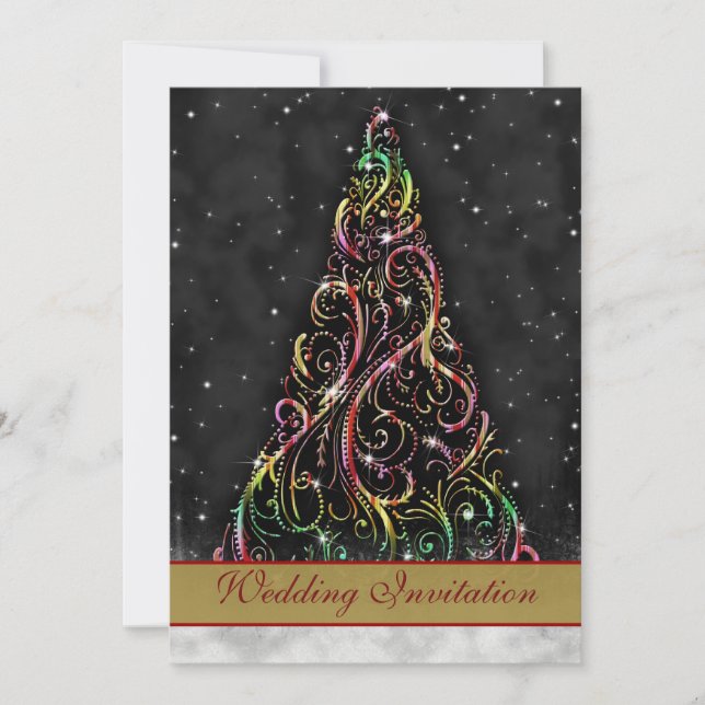 Swirly Christmas Tree Holiday Wedding Invitation (Front)