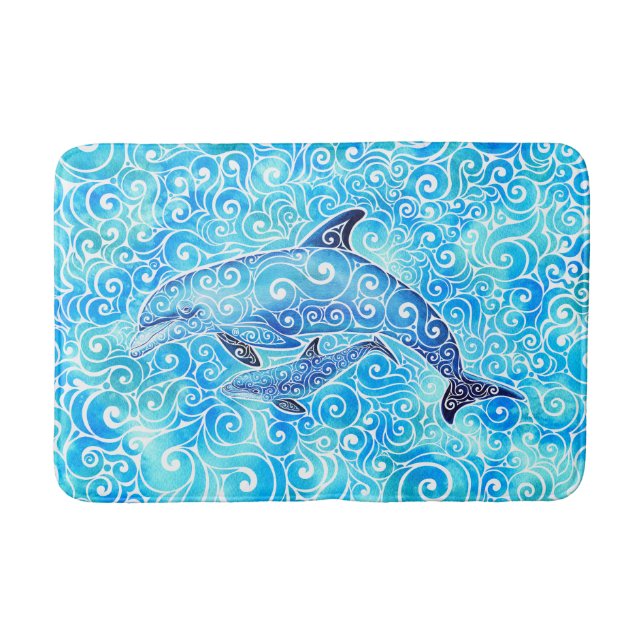 Swirly Dolphin Family  Bath Mat (Front)