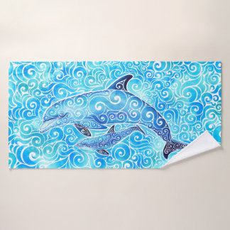 Swirly Dolphin Family  Bath Towel